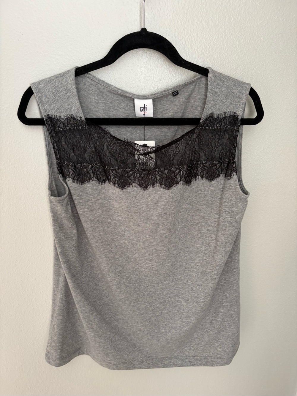 CAbi Grey Sleeveless Lace Yoke Top